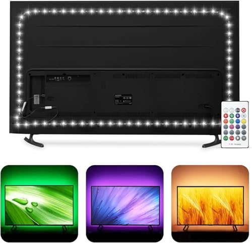 HAMLITE TV LED Backlight USB Powered, 6500K White PC Monitor Bias Lighting for 60-65inch TVs, 14.8Ft RGBW Led Light with RF Remote, 20 Color Changing LED Background Room Decor - size: 60-65"