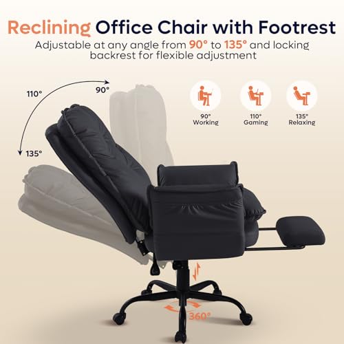 Bestier Big and Tall Reclining Office Chair with Reversible Armrests - color: Black Pu Leather