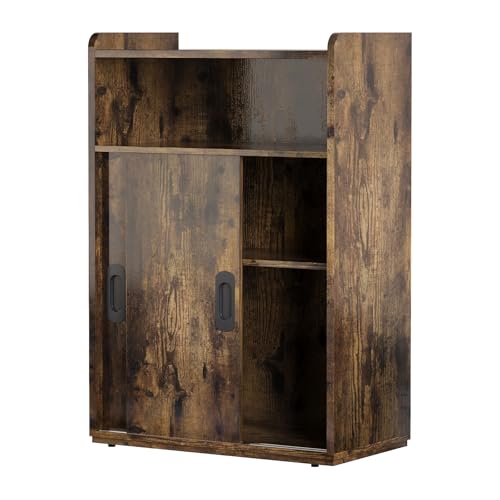 PROXRACER 22" Slim Floor Cabinet with Sliding Doors & Adjustable Shelves, Shallow Storage Cabinet for Bathroom, Living Room, Kitchen & Small Spaces, Rustic Brown