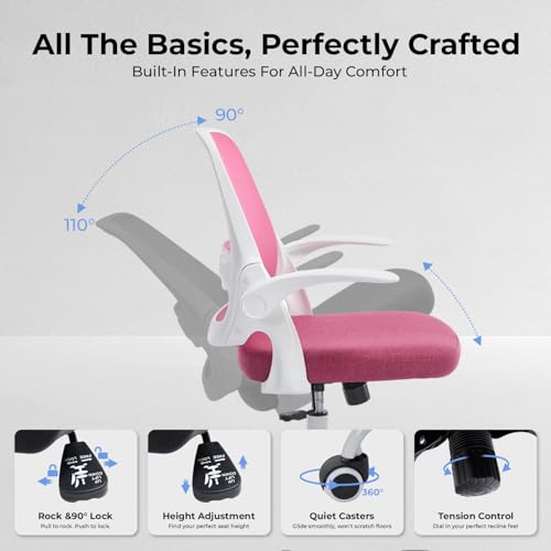 amseatec Mesh Office Chair, Ergonomic Home Office Chair with Flip-Up Arms - color: Pink, size: Oversized