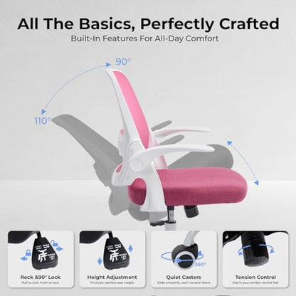amseatec Mesh Office Chair, Ergonomic Home Office Chair with Flip-Up Arms - color: Pink, size: Oversized