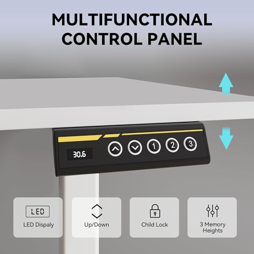 Dual Motor Standing Desk Frame for 40-63 in Tops, 264 lb, White | Frame Only, Fits 40-63 x 24-28 in Tops, 28.3-46.5 in Height, 2+3 Controls, ≤45 dB, 264 lb Capacity - color: White
