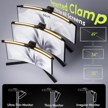 Quntis Curved Monitor Light Bar 15 RGB Backlight for 34"+ Screens, Computer Bar Lights Foldable Dual Light with Color Temperature Brightness Stepless Dimming, No Glare Desk Lamp for Home Office Gaming