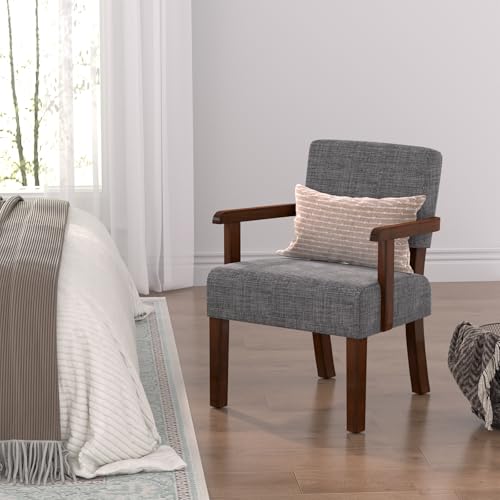Accent Chair, Armchair with Solid Wood Frame and Legs, Gray | Living Room Chairs with Soft Thicken Cushion, Comfy Reading Chair for Bedroom, Waiting Room, Home Office, Easy Assembly - color: Linen Gray, size: One Chair