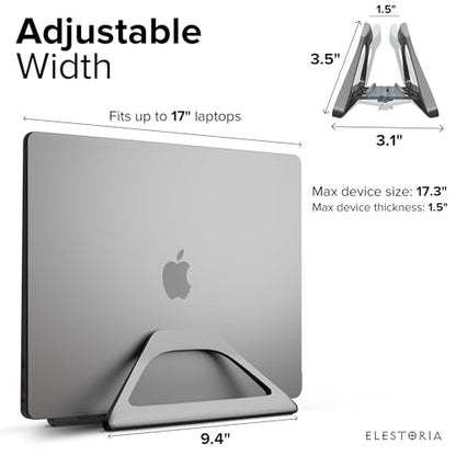 Elestoria Aluminum Vertical Laptop Stand with Gravity Auto-Lock – Adjustable Laptop Holder Vertical fits MacBook Pro/Air, Chromebook & Gaming Laptops up to 17.3" – Space-Saving Desktop Dock - Grey - color: Grey