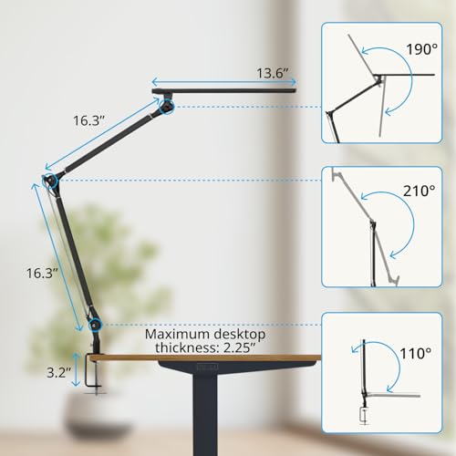 UPLIFTDESK E7 LED Desk Lamp - Adjustable 3 Color Modes, Dimmable Home Office Desk Light for Standing Desk, Dual Monitors, Aluminum Task Lamp (Silver Base) - color: Black Lamp Silver Base