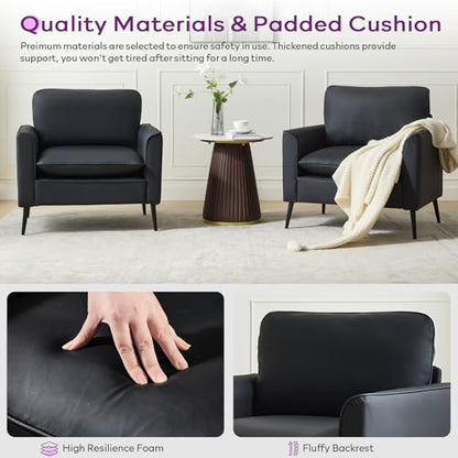 TYBOATLE Black Faux Leather Accent Chair Set of 2 | Comfy, Cozy, Reading, Mid Century Modern, Curved Armrest, Reception, Living Room, Office - color: Black