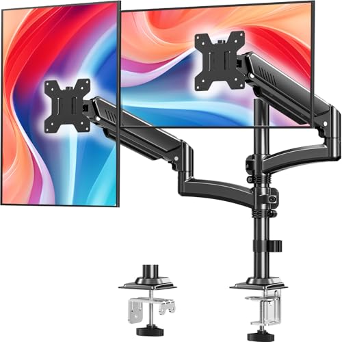 Dual Monitor Stand for 2 Screens up to 32 inch, Vertical Stacked Dual Monitor Mount, Full Motion Adjustable Tall Double Monitor Desk Mount, Each Arm Holds 4.4-22lbs, VESA 75/100mm, Black, Freelift - color: Black, size: Dual