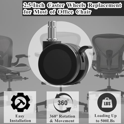 Office Chair Caster Wheels Replacement with Brake, 2.36"(60mm) Casters Replacement for Office Chair or Stool Wheel, Universal Size 11x22mm for Carpet and Hardwood Floors(Set of 5) - size: 11mm Stem With Brakes(Not for Ikea)
