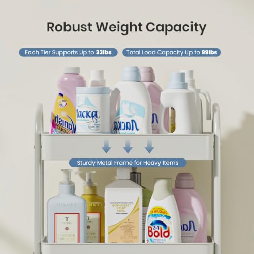 DUMOS 4 Tiers Rolling Utility Cart, Storage Organizer, Shelving Unit | Metal, Lockable Wheels, Mobile, Kitchen, Bathroom, Laundry, Narrow Places, White - color: 4-tier White