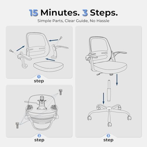 amseatec Mesh Office Chair, Ergonomic Home Office Chair with Flip-Up Arms - color: Black, size: Oversized