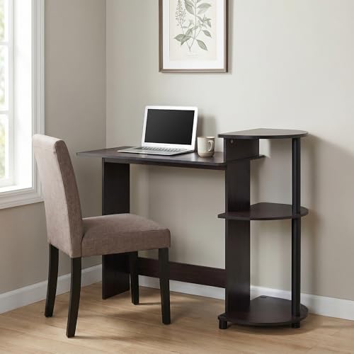Furinno Compact 29-Inch Wide Computer Desk with 3 Side Shelves, Dark Mocha - color: Dark Mocha, size: 28.5-in with 3 Rounded Shelves
