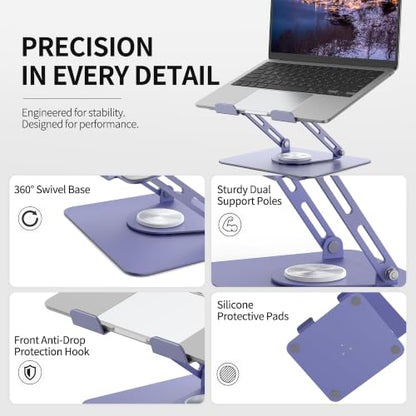 ALASHI Laptop Stand for Desk with 360° Rotating Base, Multi-Angle Adjustable Laptop Stands, Foldable Laptop Riser Compatible with 10 to 17 Inches PC Computer, Purple - color: Purple