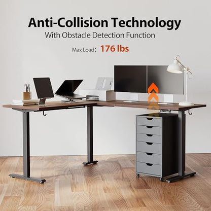 Agilestic 63 x 55 Inch L Shaped Electric Standing Desk, Dark Walnut - color: Dark Walnut, size: 63x55 Inch