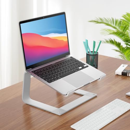 GleYo Laptop Stand for Desk Portable Computer Riser Metal Notebook Holder Printer Stand Office Desk Accessories Compatible with MacBook Air, Pro, Dell, HP, Lenovo and All 10-16" Laptops, Silver - color: Silver
