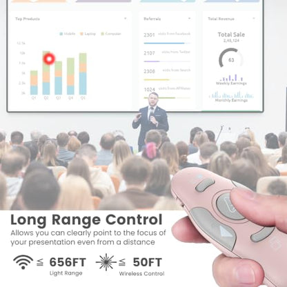 USB Type C Presentation Clicker Wireless Presenter Remote Clicker for PowerPoint Presentations with Red Pointer, PowerPoint Clicker Slide Advancer for Mac/Laptop/Computer/Class/Office - style: Pink