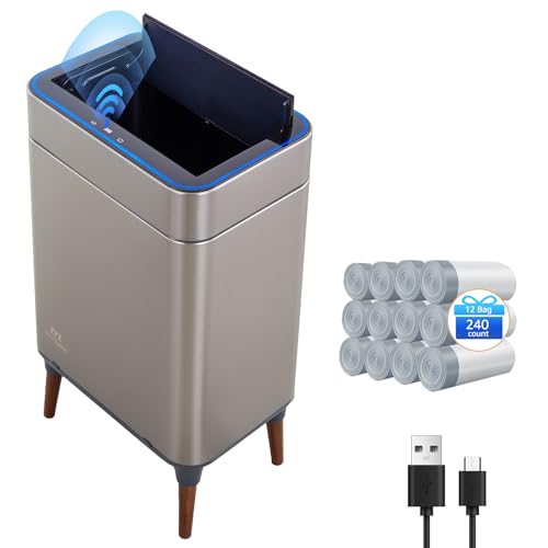 Kitchen Trash Can with Lid 13 Gallon, Automatic Touchless Sensor with Legs | Smart Butterfly Soft-close Lid, 2400mAh Rechargeable Battery, with 240 Trash Bags for Office Bedroom - color: 240 Count Trash Bags