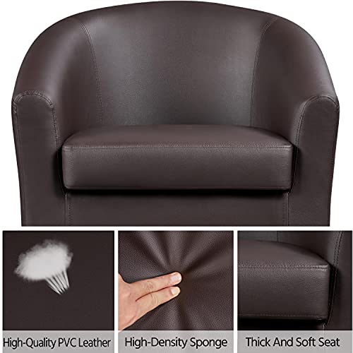 Topeakmart Faux Leather Accent Chair Set of 2, 300 lb Cap, Espresso | Set of 2 PU Leather Barrel Chairs, U-shaped Backrest, Foam Seat, 18" Seat Height, Solid Wood Legs - color: Espresso, size: Set of 2