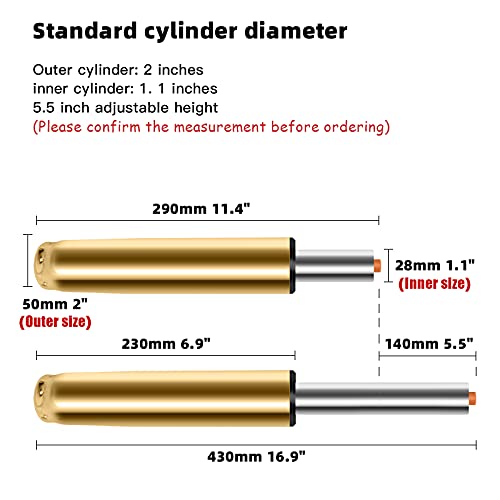 Omyoffice Adjustable Height Gas Lift Cylinder for Office Chairs, Universal Size, Heavy Duty, Gold | Heavy-Duty 1000 lbs, Hydraulic Pneumatic Gas Lift, Universal Fit Most Executive Gaming Desk Chairs - color: Gold