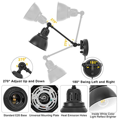 Plug in Wall Sconces Set of Two with Remote, Stepless Dimming & Stepless Colors 2700K-6500K, Swing Arm Wall Lamp, Plug in Wall Light with Night Light & Timer, Hardwired or Plug-in, LED Bulbs Included - size: Black-2 PACK(Bulbs+Remote)
