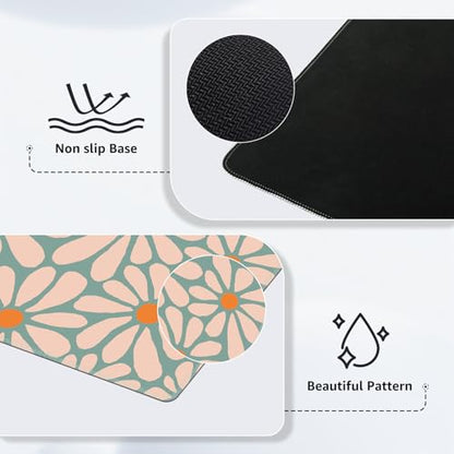 iCasso Desk Mat, Desk Matt for Desktop, Cute Desk Pad Mat, Green Floral - color: A-Green Floral