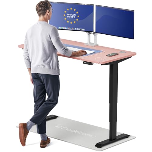 Desktronic HomePro Standing Desk 54x28 — Made in Europe, Ergonomic Sit Stand Home Office Desk, Electric Height Adjustable, Dual Motor, USB & USB-C Charging, Wobble-Free, Touchscreen, 3 Memory Presets - color: Black + Pink, size: 54 x 28 in