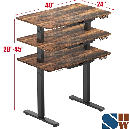 SHW 40-Inch Electric Height Adjustable Standing Desk w/Drawer, Rustic Brown - color: Rustic Brown, size: 40-Inch