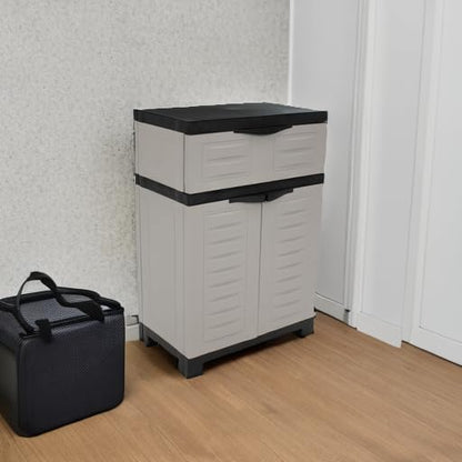 Sunnydaze 34.5" Garage Storage Cabinet with Adjustable Shelf, Gray - color: Grey, style: With Drawer - 34.5" H