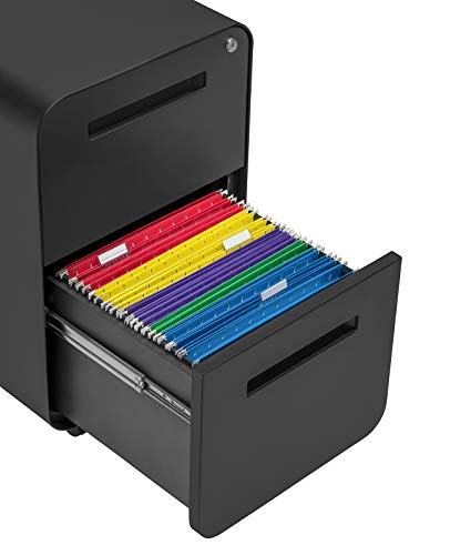 Laura Davidson Furniture Stockpile 2 Drawer Mobile File Cabinet with Lock - Under Desk Metal Filing Cabinet, Legal/Letter File Folders, Wheels and Stationary Feet, Pre-Assembled, Black - color: Black