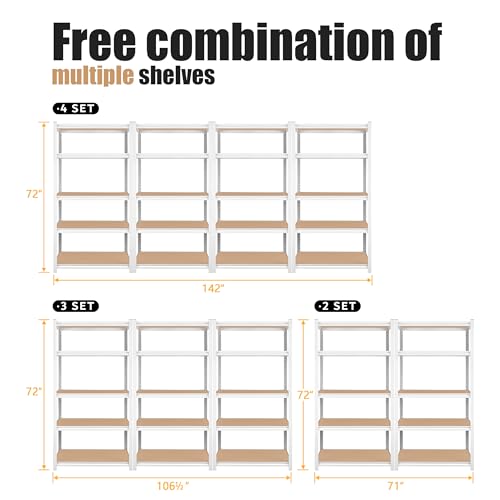 PrimeZone 35.4" W x 15.7" D x 72" H White Book Shelf, 5-Tier Bookcase | Modern Open Design, Adjustable Shelves, Standing Display Organizer for Books, Plants & Décor, Sturdy Double-layered Columns - size: 35.4" W x 15.7" D x 72" H