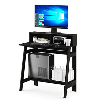 Furinno Simplistic 32-Inch Black Computer Desk, Small Office Desk, Rectangular Home Office Desk with Shelf, Gaming Desk for Home Office, Bedroom, Study Room, Black Espresso