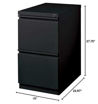 Scranton & Co Metal Mobile Pedestal Filing Cabinet, 23 in Deep, 2-Drawer File/File Configuration, Black Finish, Ball-Bearing Suspension, Hidden Casters, Lock Included, Letter File Storage, Office Use