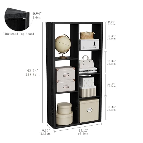 VDNEND Cube Storage Organizer Bookcase, Decorative 11 inch Open Back Cubical Shelf with Thickened Border, Display Bookshelf for Living Room, Home Office, Sturdy Room (Black, 7 Cube) - color: Black, size: 7-Cube, Standard