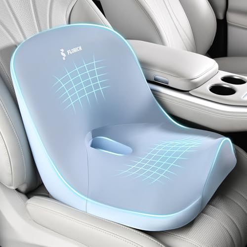 Car Seat Cushion and Lumbar Support Pillow, Larger Memory Foam Seat Cushion, Ergonomic L-Shaped Design Cushion for Back Pain Relief, Non-Slip Driving Cushion for Car, Office, Truck, Gifts for Mom-Blue - color: Blue