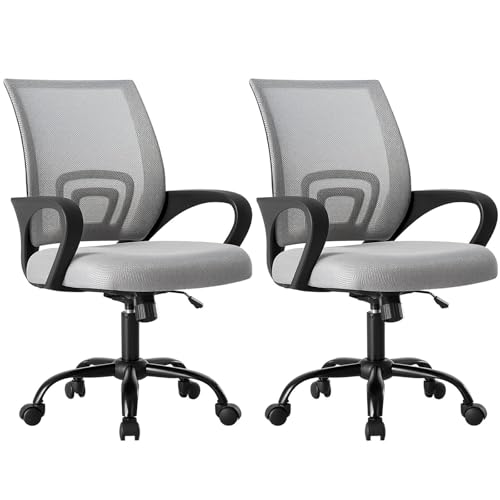 OLIXIS Ergonomic Office Chair 2 Pack, Home Desk Mesh Chairs, Lumbar Support | Height Adjustable, Fixed Armrest, Rocking Mode, 360 Swivel, 2 Pack Home, Grey - color: Grey, size: 2