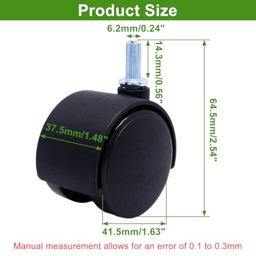Plastic Caster Wheels 1.5 Inch, M6 Straight-Grained Rod Swivel Casters Set of 4, Black Nylon Replacement Casters Wheels for Furniture Table Cabinet Office Chair - style: 1.5 Inch-M6 Straight-grained Rod