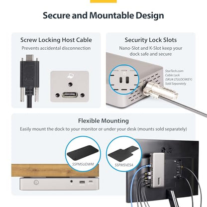 StarTech USB4 Driverless Dock, Triple 4K 60Hz, HDMI or DP, 100W, 2.5GbE - size: Triple Monitor, style: Triple 4K60 USB4