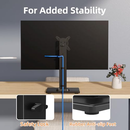 Suptek Single LCD Monitor Stand Mount Riser for 13-43 Inch Screen | Holds up to 44lbs, Free-Standing, Swivel, Height Adjustable, Rotation, 50-100mm VESA Base - size: 13-43in(single)