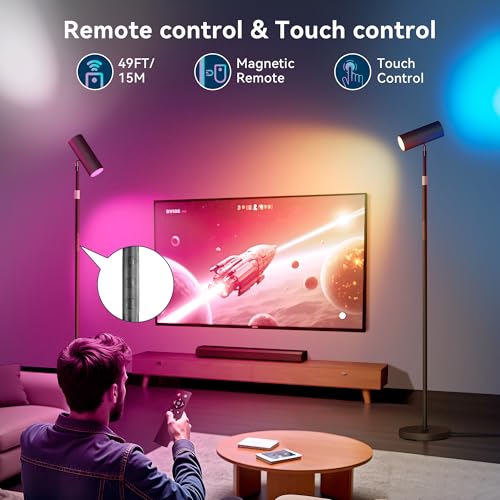 SIBRILLE Spotlight Floor Lamp, Tall LED Standing Lamp with Remote/Touch Control, 2700K-6500K, 350°Rotating Head Standing Lamp, Reading Floor Lamp for Living Room, Bedroom, Office & Wall Art, Black RGB - style: Black-RGB