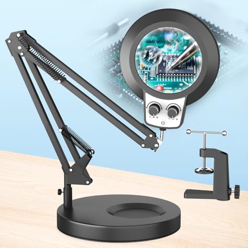 HITTI 12X & 30X Magnifying Glass with Light,Upgrade Infinite Color - size: 12X 30X 9.06 INCH Base & Clamp