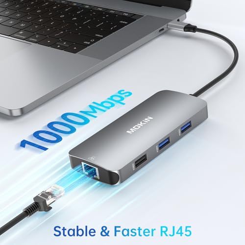 USB C Adapters for MacBook Pro/Air,Mac Dongle with 3 USB Port,USB C to HDMI, USB C to RJ45 Ethernet,MOKiN 9 in 1 USB C to HDMI Adapter,100W PD Charging, USBC to SD/TF Card Reader USB C Hub