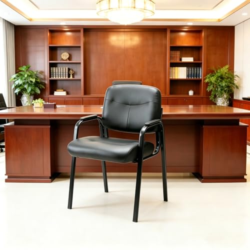 Simple Deluxe Guest Chairs with Padded Armrests, Wheel-Less Multipurpose Seating for Waiting Room, Reception, Conference, Lobby & Home Desk - color: Black, size: 1 Pack Standard Cushion