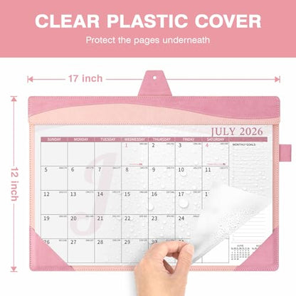 Ospelelf Desk Calendar 2026-2027 Large 12"x17" Leather Monthly Planner Pad with Protective Cover 18 Months Use July 2026 to December 2027 Pink - color: Pink, size: 12" X 17" (July.2026 - Dec.2027)