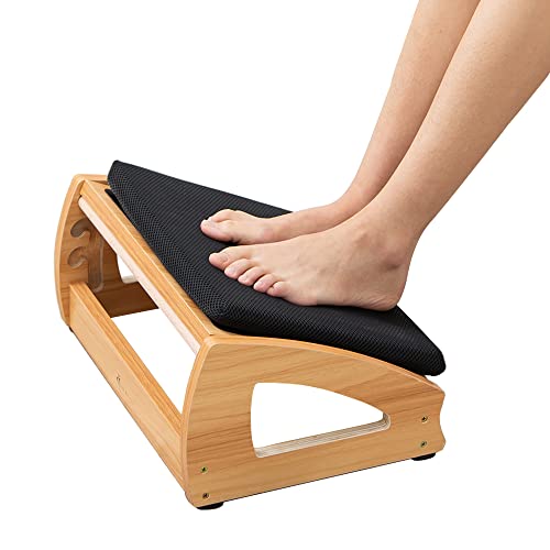 StrongTek Wooden Foot Stool Under Desk, Removable Cushion, 3 Angles | Anti-Slip, Wide Platform, Reinforced Side Panels, Easy Assembly, Work and Gaming Comfort, Natural - color: Natural-soft