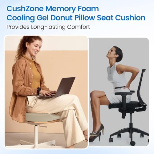 Donut Pillow Seat Cushion, Cooling Gel Memory Foam Chair Cushion, Khaki - color: Khaki, size: Large
