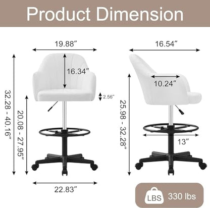 VECELO Home Office Desk Chair with Height Adjustable Seat and Footrest Ergonomic PU Standing Swivel Stool with Back and Arm