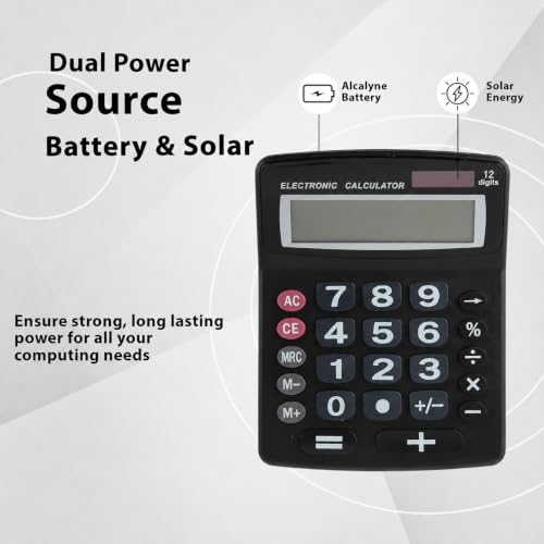 Lily's Home Jumbo 12-Digit Desktop Calculator Set of 2 (Black & Pink), Solar/Battery Dual Power, Large Tilted LCD Display, Big Button Design, Quiet Operation, for Office, School, Business & Home Use - color: Black&Pink