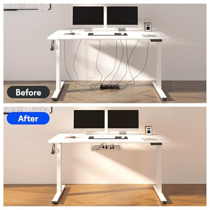 FLEXISPOT EN2 55"x28" Whole-Piece Standing Desk with Power Strip | Whole-Piece Desktop, Easy-Access Clamp Power Strip, Organized Cable Management, Modern Home Office Setup, Gray Wood Grain - color: Gray Wood Grain + White Frame, size: 55x28"