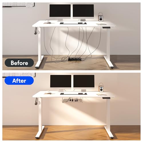 FLEXISPOT EN2 60"x24" Whole-Piece Standing Desk with Power Strip | Whole-Piece Desktop, Easy-Access Clamp Power Strip, Organized Cable Management, Modern Home Office Setup, Gray Wood Grain - color: Gray Wood Grain + White Frame, size: 60x24"
