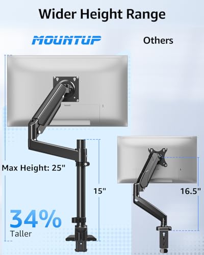 MOUNTUP Odyssey G9 Tall Monitor Arm Holds 4.4-44 lbs for 32-49 Inch Screens | 25" Height for Ultrawide Monitor mount Compatible with Heavy Samsung LG Flat/Curved Monitors, Full Motion Monitor Desk Stand - size: Single(32''-49'')